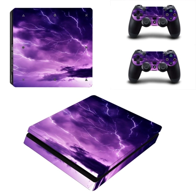 Lightning cloudy sky decal skin for PS4 Slim Console and two controllers
