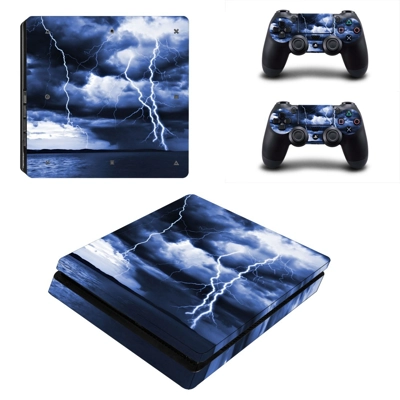 Lightning cloudy sky decal skin for PS4 Slim Console and two controllers