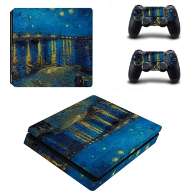 Starry night decal skin for PS4 Slim Console and two contr..