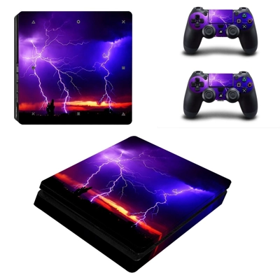 Lightning sky decal skin for PS4 Slim Console and two cont..