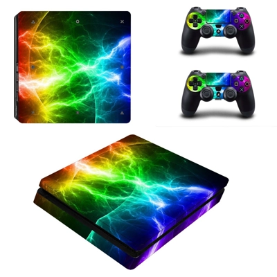 Abstract lightning decal skin for PS4 Slim Console and two controllers