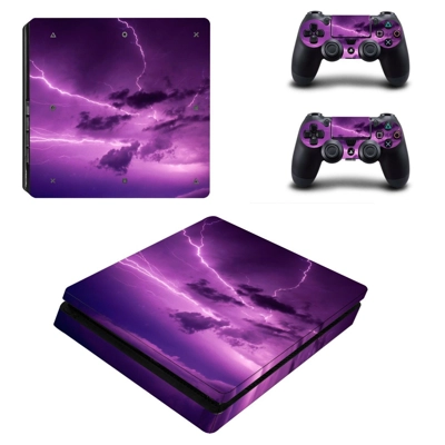 Lightning cloudy sky decal skin for PS4 Slim Console and two controllers