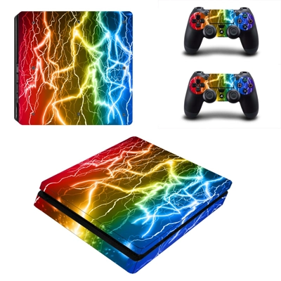Lightning decal skin for PS4 Slim Console and two controllers
