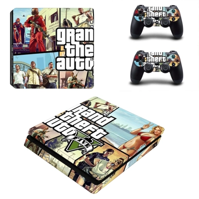 Grand Theft Auto V decal skin for PS4 Slim Console and two..