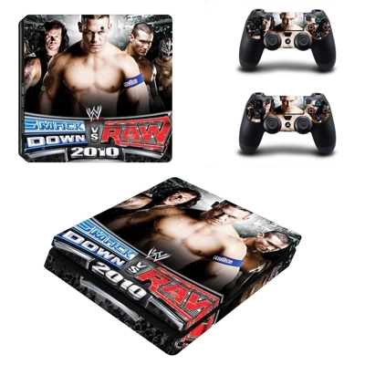 WWE SmackDown vs Raw 2010 decal skin for PS4 Slim Console and two controllers