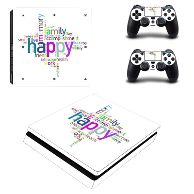 Prismatic Happy Family Clipart decal skin for PS4 Slim Console and two controllers
