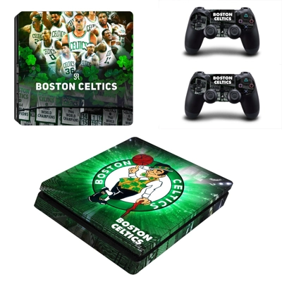 Boston Celtics decal skin for PS4 Slim Console and two con..
