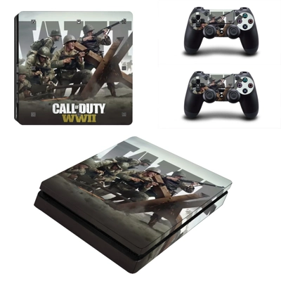 Call of Duty WW2 decal skin for PS4 Slim Console and two controllers