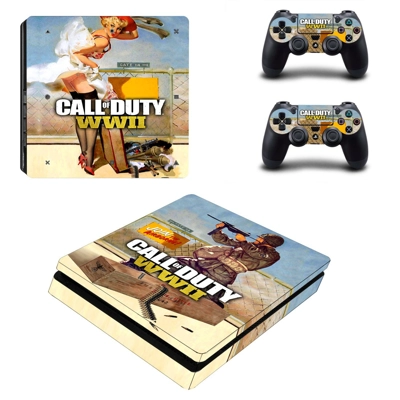 Call of Duty WW2 decal skin for PS4 Slim Console and two controllers