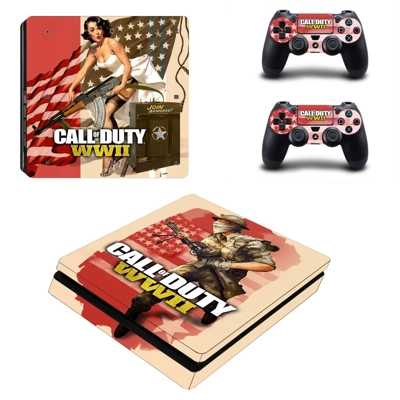 Call of Duty WW2 decal skin for PS4 Slim Console and two controllers