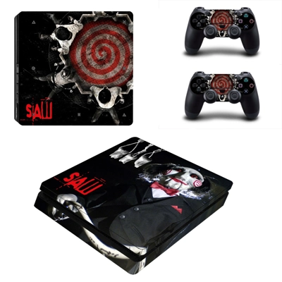 Jigsaw 7 decal skin for PS4 Slim Console and two controllers