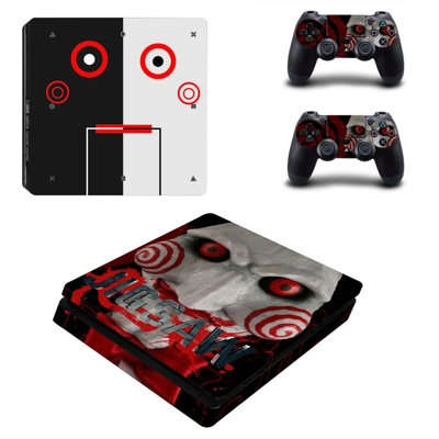 Jigsaw decal skin for PS4 Slim Console and two controllers