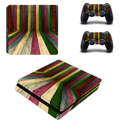 Colorful Wooden decal skin for PS4 Slim Console and two controllers