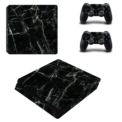 Black Crack Surface decal skin for PS4 Slim Console and two controllers