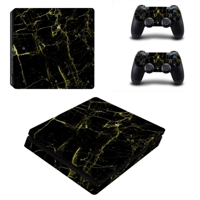 Black Crack Surface decal skin for PS4 Slim Console and two controllers
