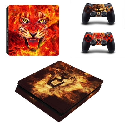 Burning Tiger decal skin for PS4 Slim Console and two cont..
