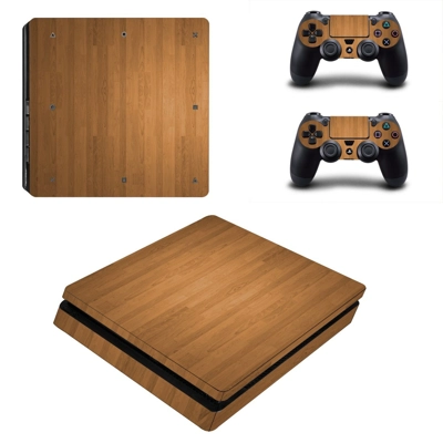 Wooden texture decal skin for PS4 Slim Console and two controllers