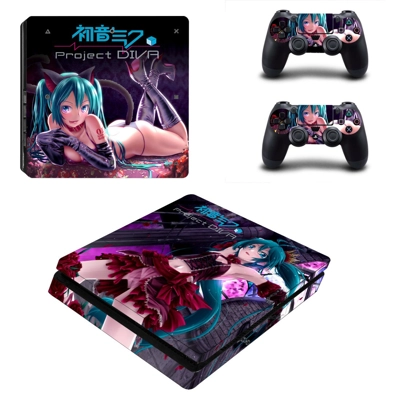 Hatsune Miku Project DIVA decal skin for PS4 Slim Console and two controllers