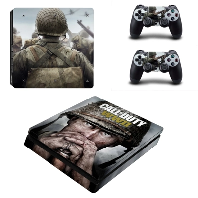 Call of Duty WW2 decal skin for PS4 Slim Console and two controllers