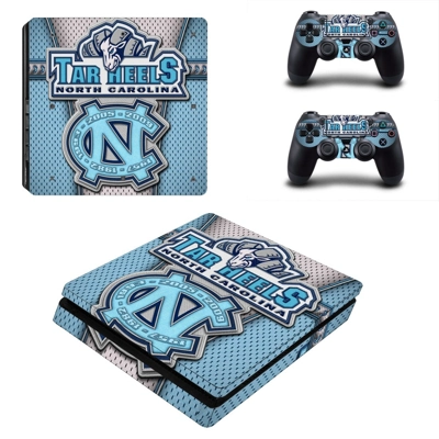 North Carolina Tar Heels decal skin for PS4 Slim Console and two controllers