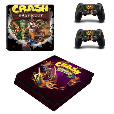 Crash bandicoot decal skin for PS4 Slim Console and two co..