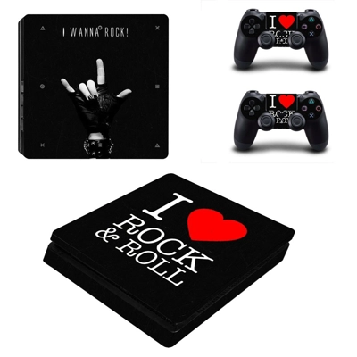 I love rock and roll decal skin for PS4 Slim Console and two controllers