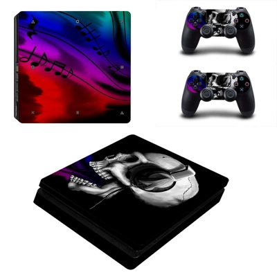 Skulls Music decal skin for PS4 Slim Console and two contr.. Skulls Music decal skin for PS4 Slim Console and two contr..