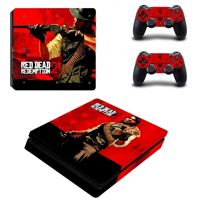Red Dead Redemption 2 decal skin for PS4 Slim Console and two controllers