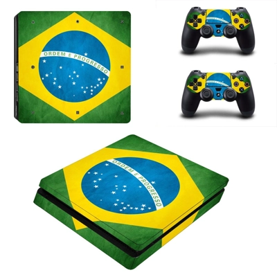 Flag of Brazil decal skin for PS4 Slim Console and two con.. Flag of Brazil decal skin for PS4 Slim Console and two con..