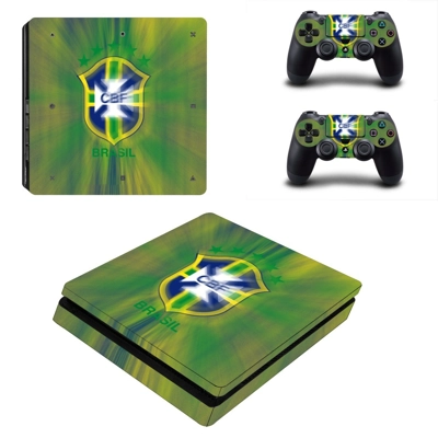 Brazil national FT decal skin for PS4 Slim Console and two controllers