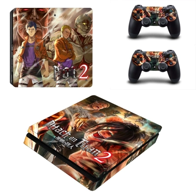 Attack on Titan 2 decal skin for PS4 Slim Console and two controllers