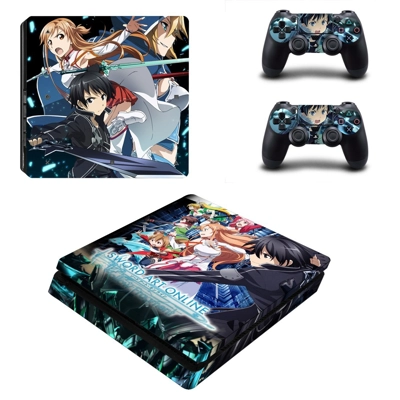 Sword Art Online Hollow Fragment decal skin for PS4 Slim Console and two controllers