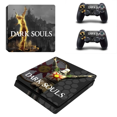 Dark Souls decal skin for PS4 Slim Console and two control.. Dark Souls decal skin for PS4 Slim Console and two control..