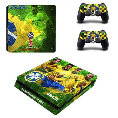 2018 FIFA World Cup Brazil decal skin for PS4 Slim Console and two controllers
