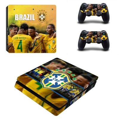 Brazilian Football Confederation decal skin for PS4 Slim Console and two controllers