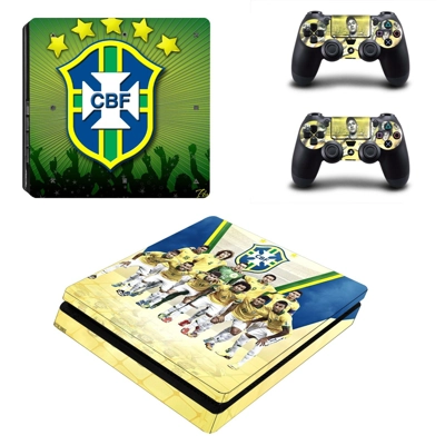 Brazilian Football Confederation decal skin for PS4 Slim Console and two controllers