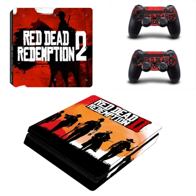Red Dead Redemption 2 decal skin for PS4 Slim Console and two controllers