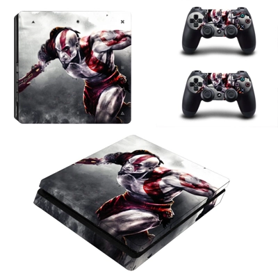 God of War decal skin for PS4 Slim Console and two control.. God of War decal skin for PS4 Slim Console and two control..