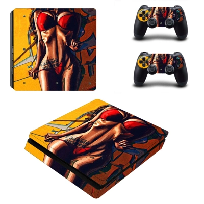 Sexy Lady decal skin for PS4 Slim Console and two controll.. Sexy Lady decal skin for PS4 Slim Console and two controll..