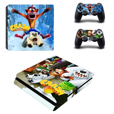 Crash Bandicoot decal skin for PS4 Slim Console and two co.. Crash Bandicoot decal skin for PS4 Slim Console and two co..