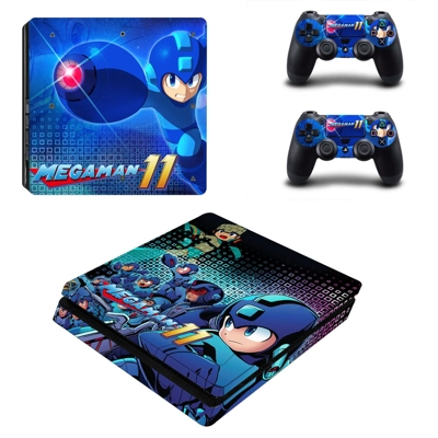 Mega Man 11 decal skin for PS4 Slim Console and two contro.. Mega Man 11 decal skin for PS4 Slim Console and two contro..