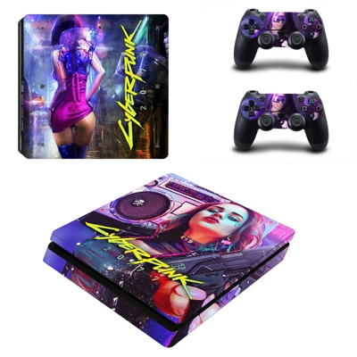 Cyberpunk 2077 decal skin for PS4 Slim Console and two con.. Cyberpunk 2077 decal skin for PS4 Slim Console and two con..
