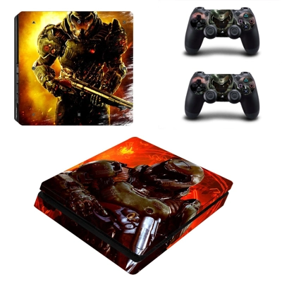 Doom 4 decal skin for PS4 Slim Console and two controllers Doom 4 decal skin for PS4 Slim Console and two controllers