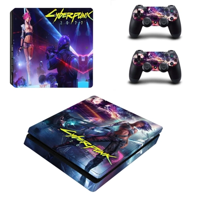 Cyberpunk 2077 decal skin for PS4 Slim Console and two con.. Cyberpunk 2077 decal skin for PS4 Slim Console and two con..