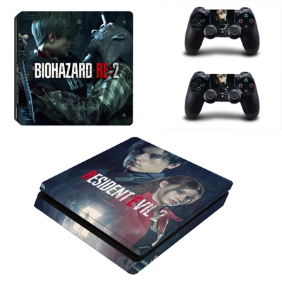 Resident Evil 2 decal skin for PS4 Slim Console and two co.. Resident Evil 2 decal skin for PS4 Slim Console and two co..