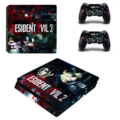 Resident Evil 2 decal skin for PS4 Slim Console and two co.. Resident Evil 2 decal skin for PS4 Slim Console and two co..
