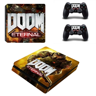 Doom Eternal decal skin for PS4 Slim Console and two contr.. Doom Eternal decal skin for PS4 Slim Console and two contr..