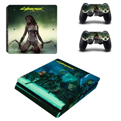 Cyberpunk 2077 decal skin for PS4 Slim Console and two con.. Cyberpunk 2077 decal skin for PS4 Slim Console and two con..