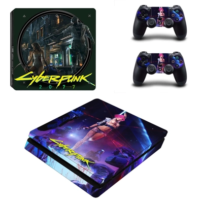 Cyberpunk 2077 decal skin for PS4 Slim Console and two con.. Cyberpunk 2077 decal skin for PS4 Slim Console and two con..
