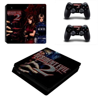 Resident Evil 2 decal skin for PS4 Slim Console and two co.. Resident Evil 2 decal skin for PS4 Slim Console and two co..
